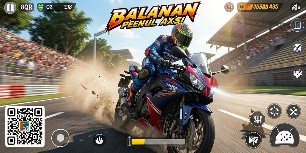 Tampilan gameplay seru dalam balapan motor 8QR.