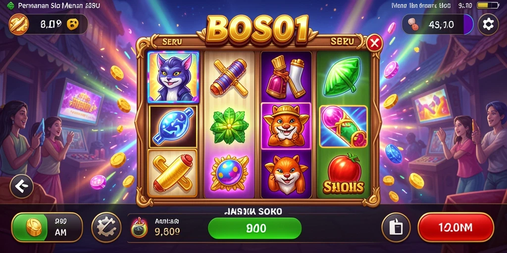 Tampilan screenshot utama BOS01 menampilkan gameplay slot yang mendebarkan.