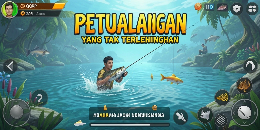 Tampilan gameplay QQRP dengan petualangan memancing yang seru.