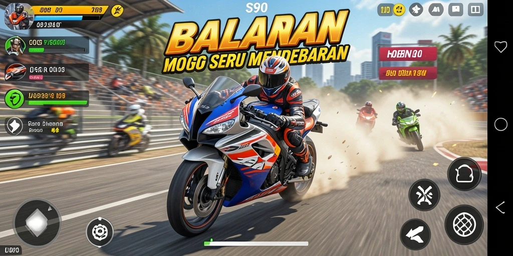 Tampilan gameplay S80 dengan aksi balapan motor yang mendebarkan.