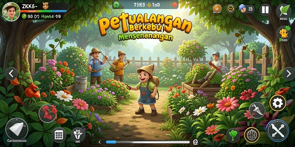 Tampilan gameplay ZK6 dengan suasana kebun yang hijau dan subur.